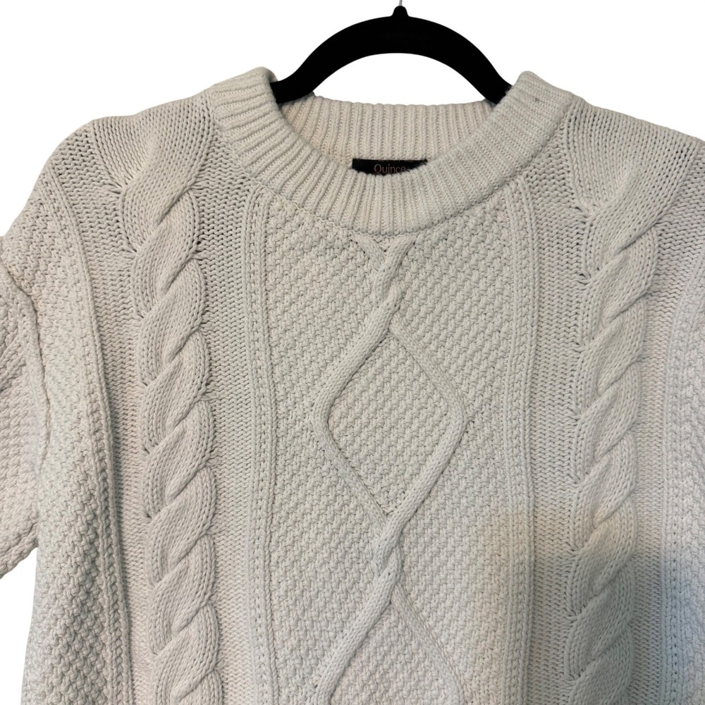 Quince Cable Knit Sweater Womens Small White Organic Cotton Crewneck Pullover - Picture 5 of 9